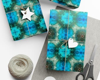 Presentpapper med alkoholbläck på peacock, blå marmor, miljövänlig
