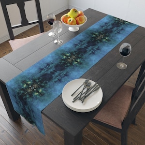 Peacock Blue Abstract Alcohol Ink Design Table Runner for Dining, Home Decor, Festive Elegance, Stylish Centerpiece