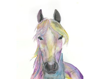 Watercolor Colorful Horse Painting Art Print by Bethany Kerr