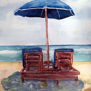 Panama City Beach Umbrella Watercolor Landscape Art Print by Bethany Kerr