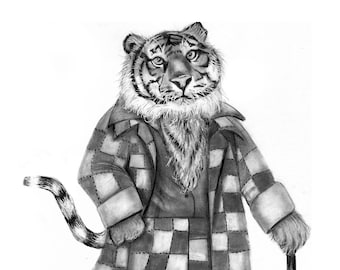 Pencil "Stylish Tiger in a Leisure Suit" Pencil Drawing Digital Download by Bethany