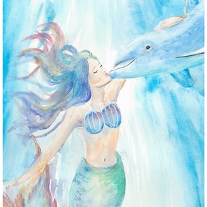 Mermaid Watercolor Painting, Mermaid Art, One of A Kind Painting on Paper,  Vegan Art, Vegan, Marine Conservation, Ghost Net, Ocean 