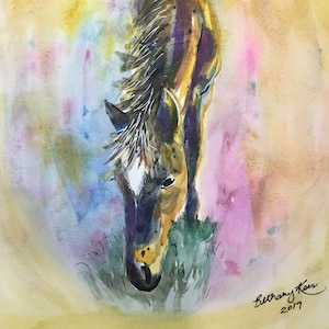 Grazing Horse Watercolor Painting by Bethany