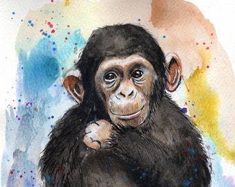 Chimpanzee Painting | Etsy