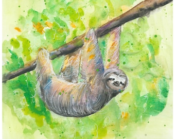 Watercolor Sloth Digital Download Art Print by Bethany