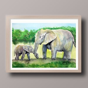 Watercolor Elephant Mom and Baby Art Print by Bethany Kerr image 3