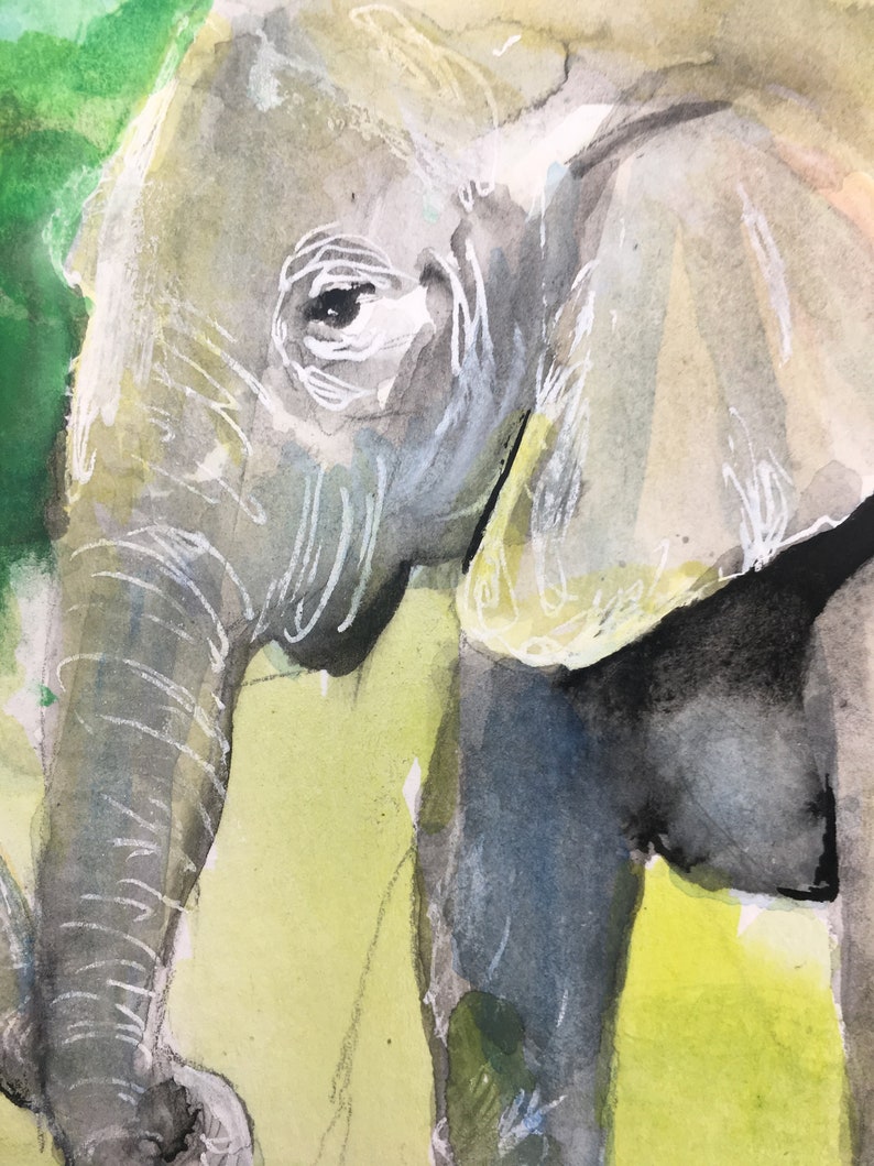 Watercolor Elephant Mom and Baby Art Print by Bethany Kerr image 2