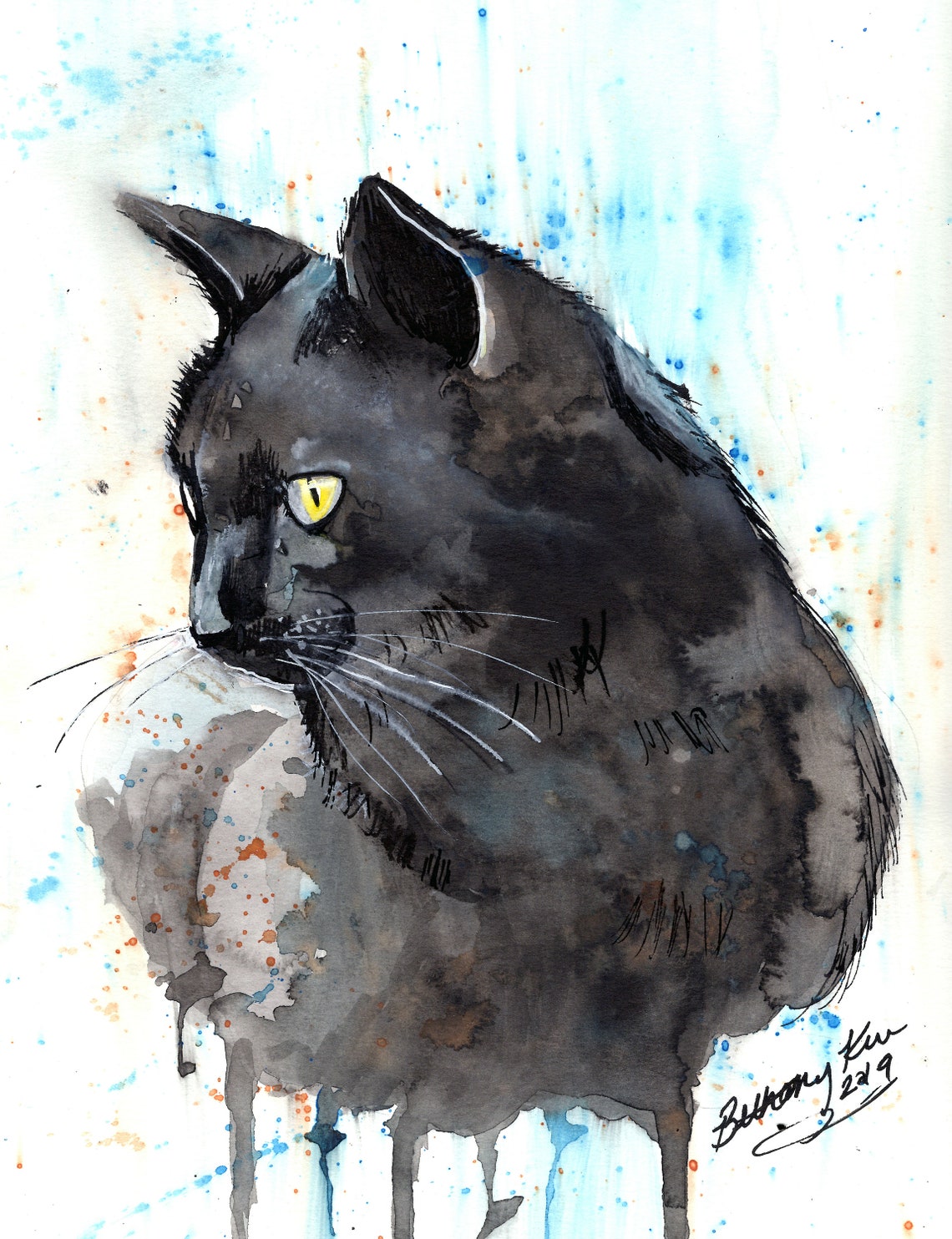 Watercolor Black Cat Painting Wall Art Print by Bethany - Etsy