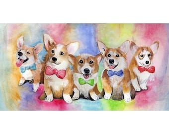 Watercolor Corgi Friends Art Print by Bethany