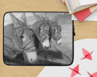 Laptop Sleeve with Realistic Drawing of Mules by Bethany