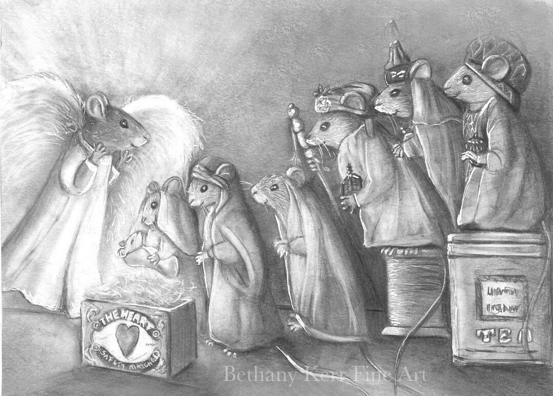 Whimsical Mouse Nativity Scene - Angel, Holiday Spirit, Winter, Manger ...