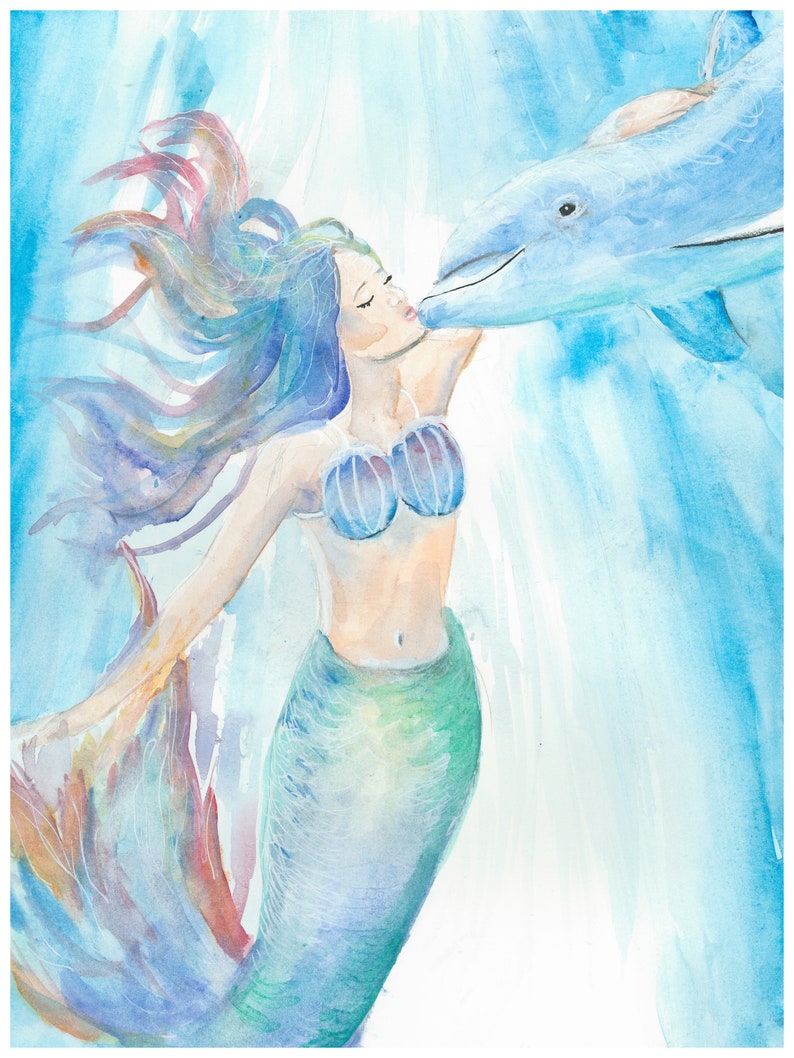 Watercolor Mermaid Painting Art Print by Bethany Etsy