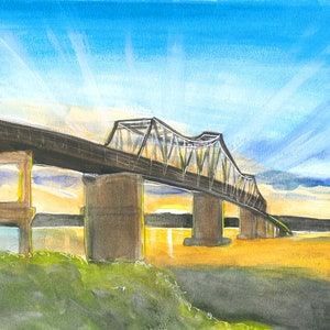 Watercolor Guntersville Bridge Painting on canvas print by Bethany