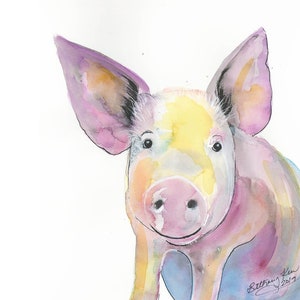 Watercolor Pig Portrait Painting by Bethany Kerr