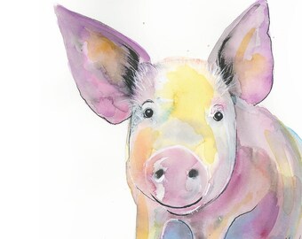 Watercolor Pig Portrait Painting by Bethany Kerr