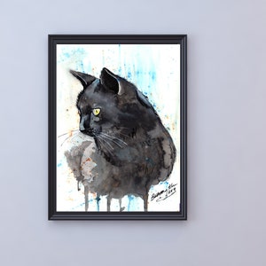 Watercolor Black Cat Painting Wall Art Print by Bethany - Etsy