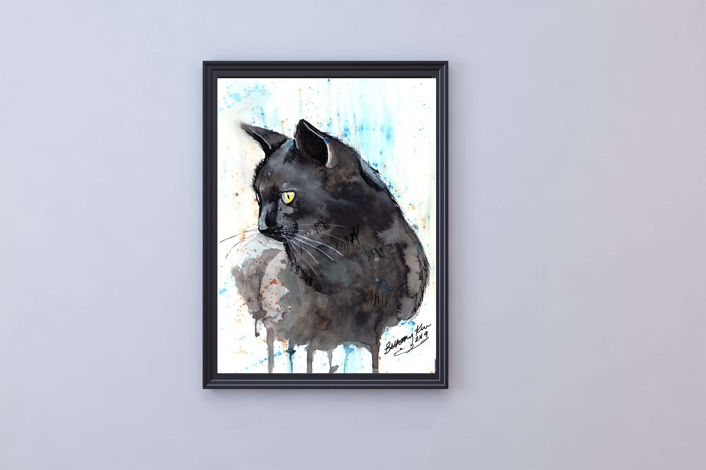 Watercolor Black Cat Painting Wall Art Print by Bethany - Etsy