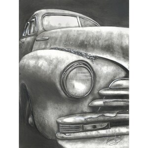 Vintage Chevy Detailed Pencil Drawing by Bethany