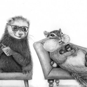 Pencil Artwork of Ferret and Chipmunk in Counseling Session by Bethany &quot;I think I might be nuts!&quot;
