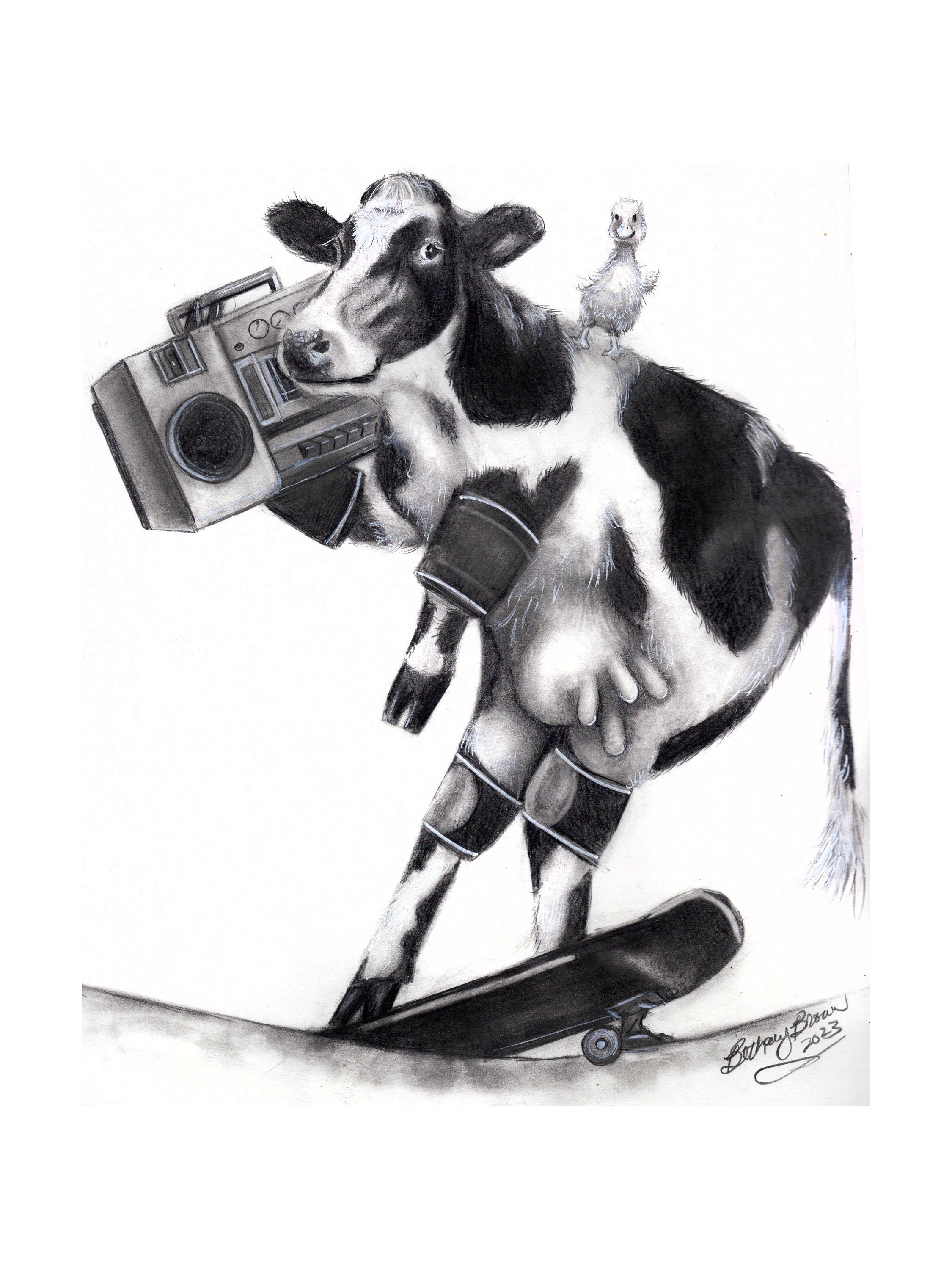 årsag Reaktor Beskrivende Pencil Drawing skateboarding Cow Jamming With a - Etsy