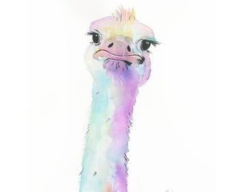 Watercolor Ostrich Painting Art Print by Bethany Kerr