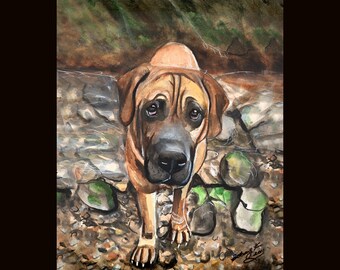 Watercolor Tosa Japanese Mastiff Dog in Creek - Japanese Tosa Inu Art Print by Bethany