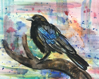 Watercolor Crow Painting Art Print by Bethany Kerr