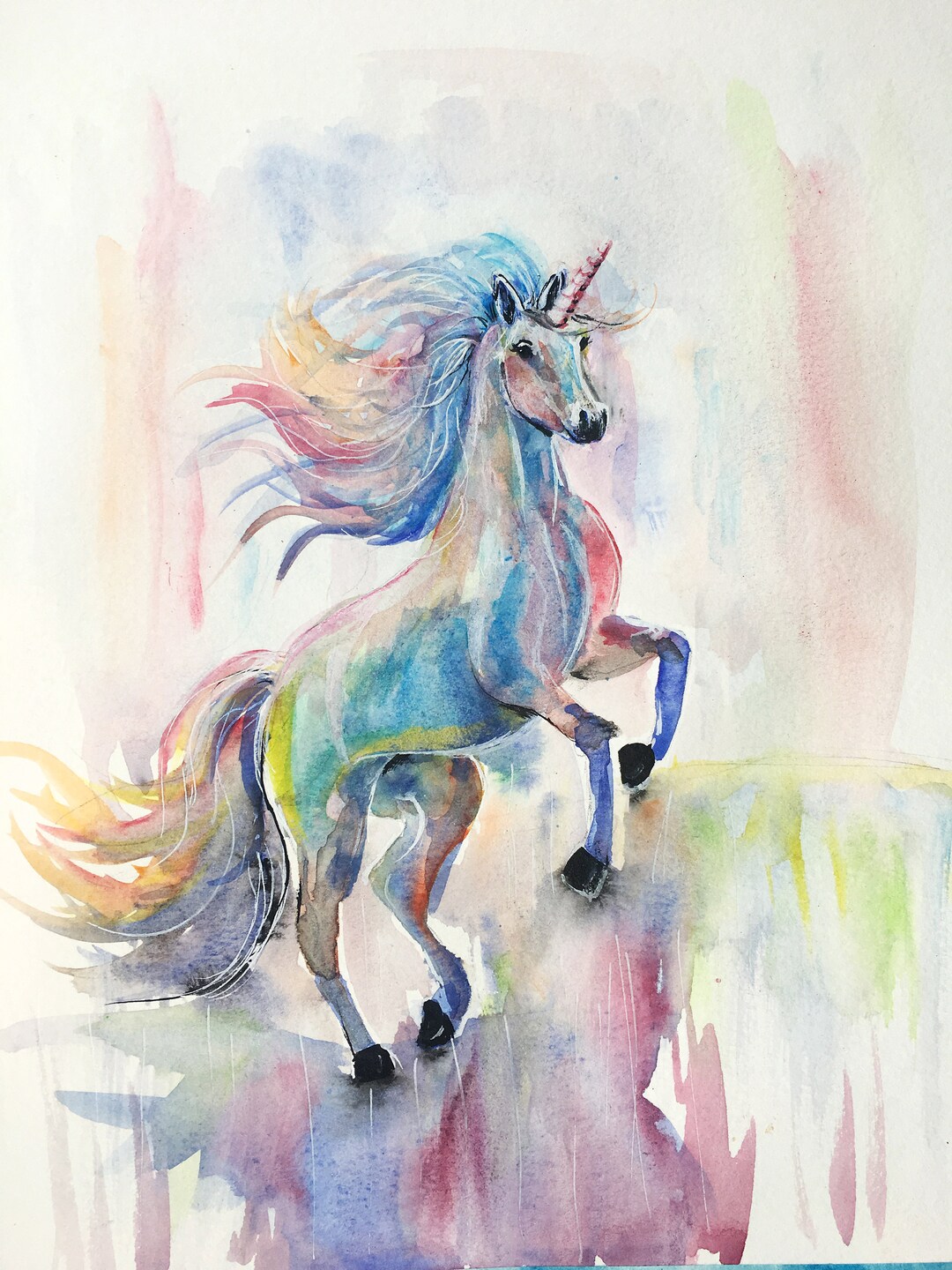 Watercolor Prancing Unicorn Art Print by Bethany - Etsy