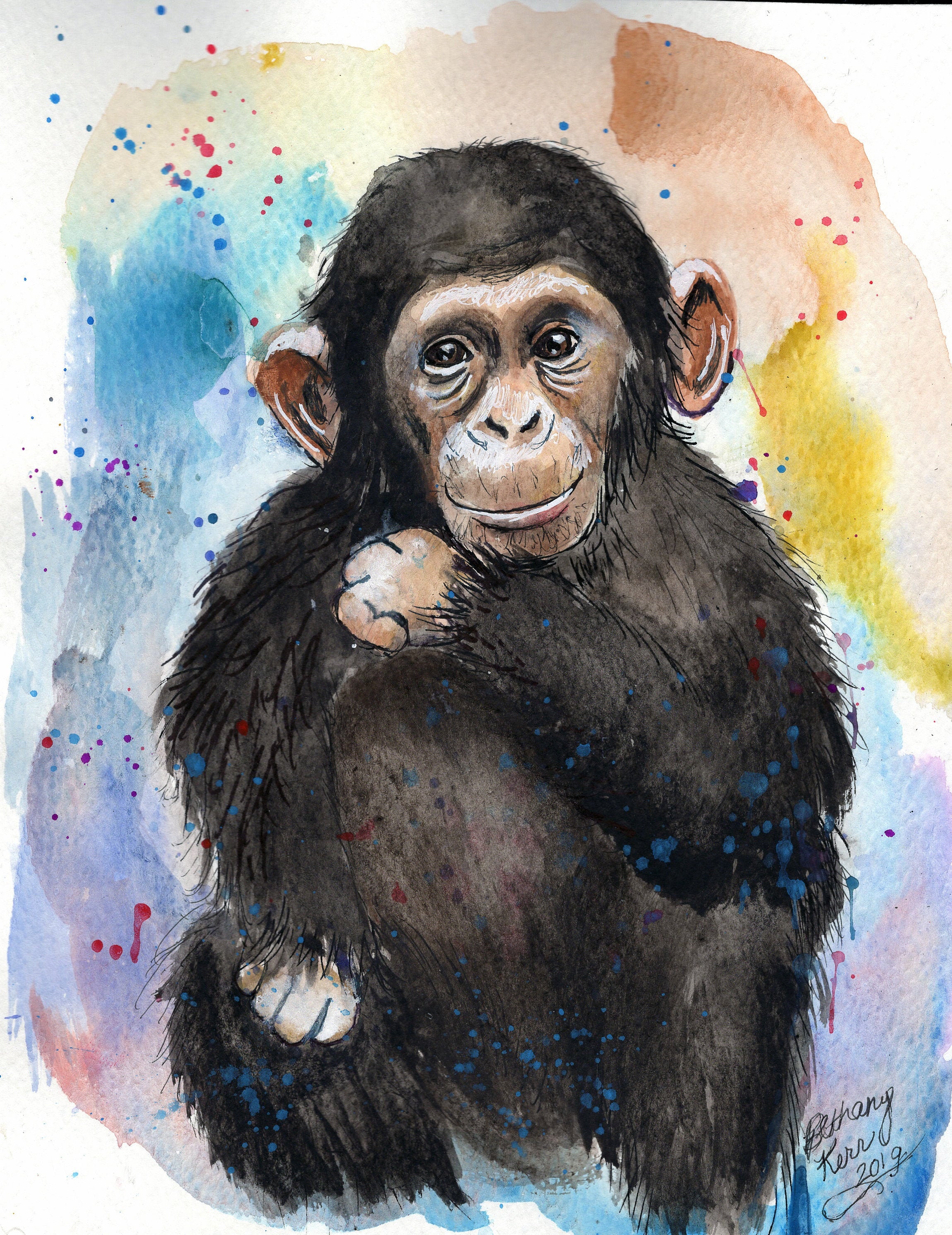 Watercolor Chimpanzee Monkey Painting Art Print by Bethany | Etsy