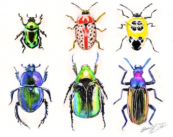 Watercolor Colorful Insects Digital Download Art Print by Bethany