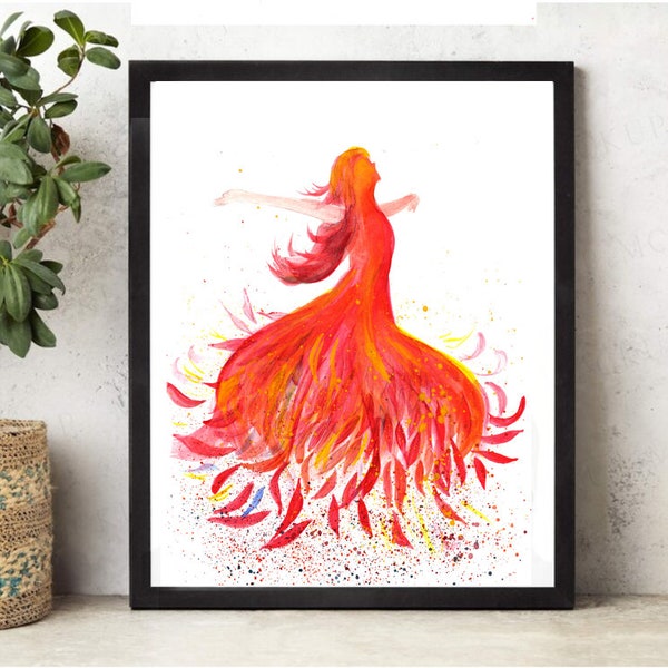Reborn Phoenix Strong Woman Overcomer Rising from the Ashes  Watercolor Art Print by Bethany Marie