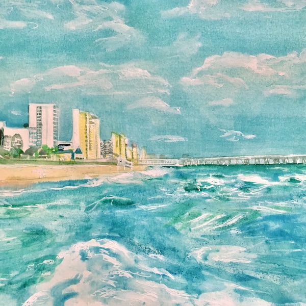 Watercolor Panama City Beach Landscape Digital Download Art by Bethany