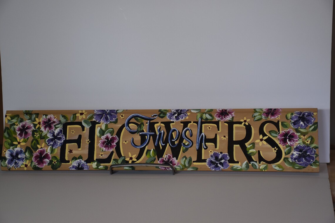 FLOWERS Hand Painted Rustic Wooden Sign - Etsy