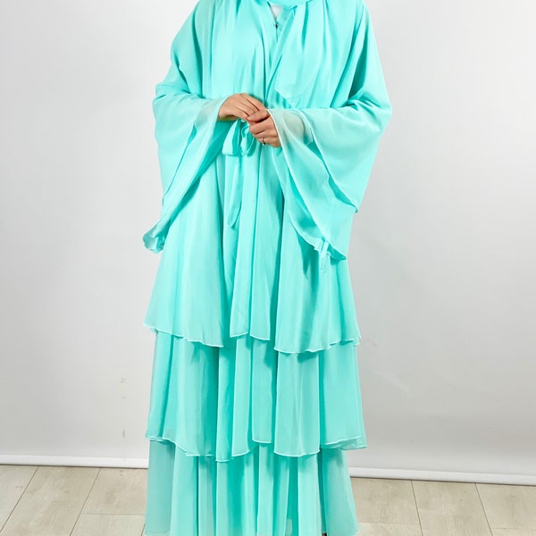 Beautiful colorful eye catching detailed dubai abaya hijab women dress maxi dress kaftan turquoise color overall different sizes