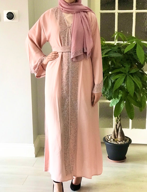 Dusty pink open sale abaya