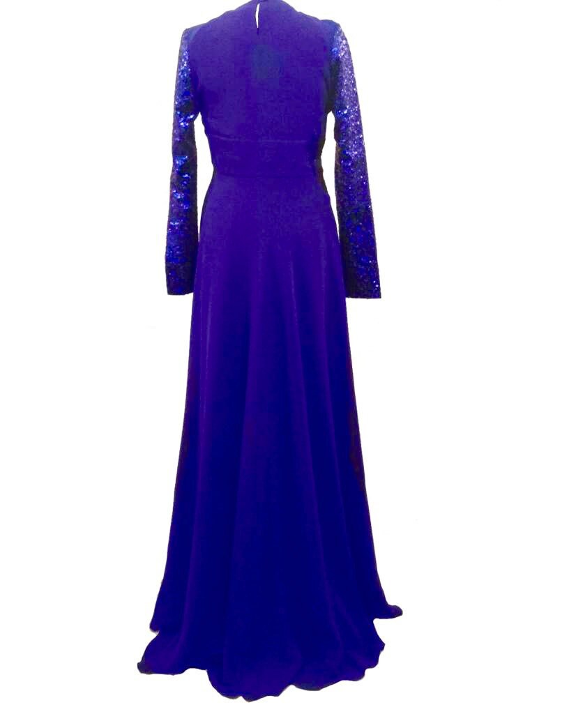 Stunning Royal Blue Elegant Evening Dress with Sequins Front Split main image 1