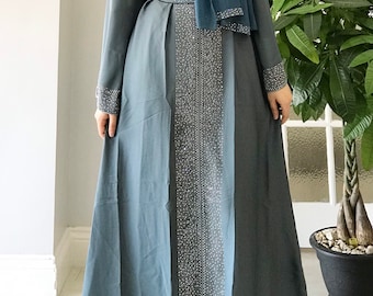 Beautiful colorful abaya hijab women dress maxi dress kaftan light grey colour overall size M-L