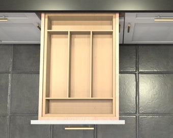 Divisor de cajón personalizado, organizador de cubiertos de arce, 5 espacios, DrawerSpace D3, hecho a medida según sus dimensiones exactas.