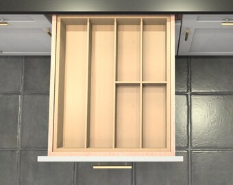 Divisor de cajón personalizado, organizador de cubiertos de arce, 6 espacios, DrawerSpace X2H2, hecho a medida para sus dimensiones exactas.