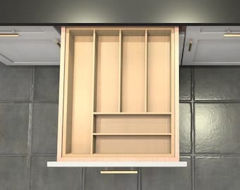 Divisor de cajón personalizado, organizador de cubiertos de arce, 6 espacios, DrawerSpace X1C3, hecho a medida para sus dimensiones exactas.