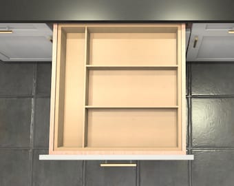 Divisor de cajón personalizado, organizador de cubiertos de arce, 4 espacios, DrawerSpace X1AH3, hecho a medida para sus dimensiones exactas.