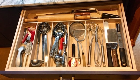 Custom Drawer Divider, Maple Silverware Organizer, 7 Spaces