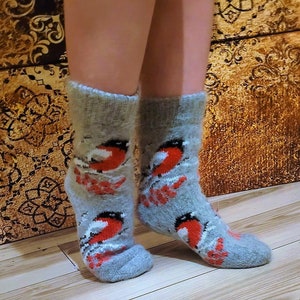 Knitted Bird Cashmere Socks | Thick casual socks | Winter wool socks | Christmas socks for her | Perfect Gift for Valentine's Day