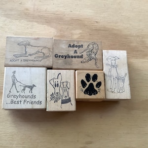 Houten blokstempels Greyhound Dog-collectie 5 voor 15.