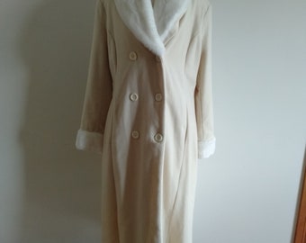1980s cream wool and cashmere fur coat size 10Au