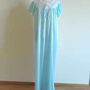 Vintage blue lace nightgown silky feminine size large lingerie wedding spring summer aqua white floor length sexy