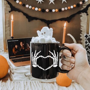 Skeleton Hands Heart Mug, Halloween Mug, Skeleton Mug, Skeleton Heart Mug, Spooky Love Mug, Cute Halloween Mug, Skeleton Love Mug image 3