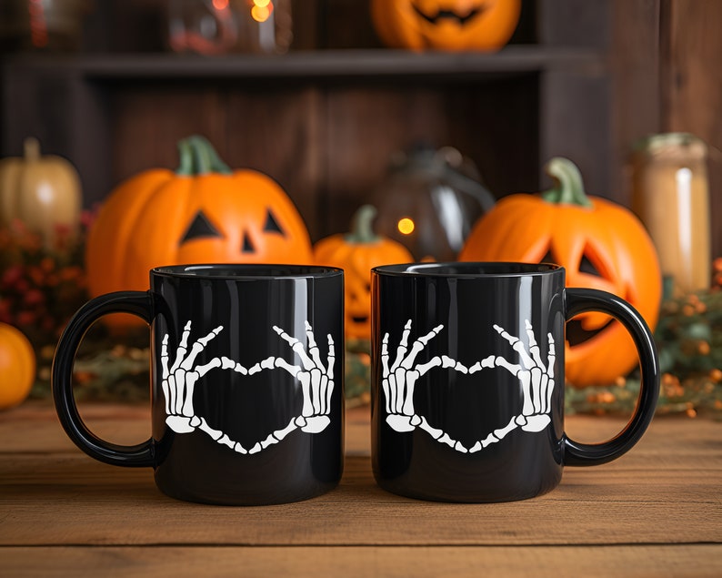 Skeleton Hands Heart Mug, Halloween Mug, Skeleton Mug, Skeleton Heart Mug, Spooky Love Mug, Cute Halloween Mug, Skeleton Love Mug image 2