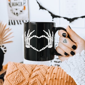 Skeleton Hands Heart Mug, Halloween Mug, Skeleton Mug, Skeleton Heart Mug, Spooky Love Mug, Cute Halloween Mug, Skeleton Love Mug