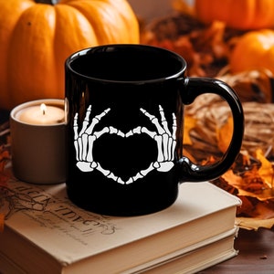 Skeleton Hands Heart Mug, Halloween Mug, Skeleton Mug, Skeleton Heart Mug, Spooky Love Mug, Cute Halloween Mug, Skeleton Love Mug image 4